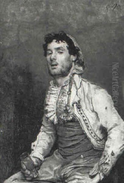 Majo Con Vaso De Vino Oil Painting by Fernando Tirado Y Cardona