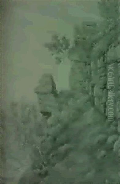 Svensk Landskab Med Bjerge Og Traeer Oil Painting by Karl Tiren