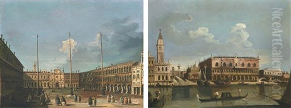 Venice, A View Of Piazza San Marco; Venice, The Piazzetta From The Bacino Di San Marco Oil Painting by Francesco Tironi