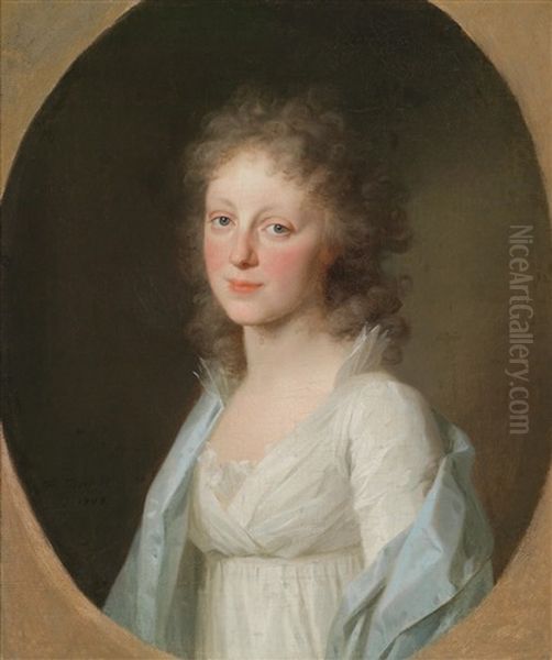 Bildnis Einer Prinzessin Von Anhalt-dessau In Weisem Kleid Mit Blauem Umhang, Wohl Amalie Von Anhalt-dessau, Prinzessin Von Hessen-homburg Oil Painting by Johann Friedrich August Tischbein