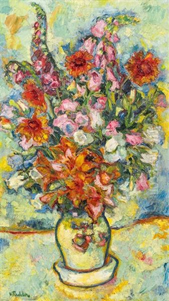 Flower Bouquet In Vase Oil Painting by Victor Tischler