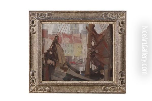 View Of A Harbour And View Of A Marketplace Oil Painting by Harry Tittensor