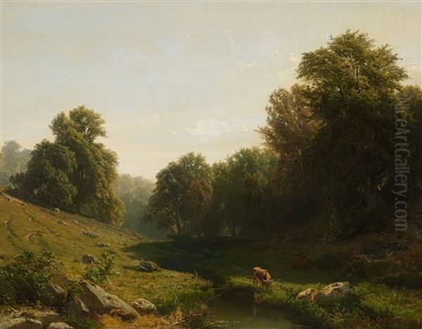A Stream In A Wooded Landscape Oil Painting by Jacobus Nicolaas Tjarda Van Stachouwer