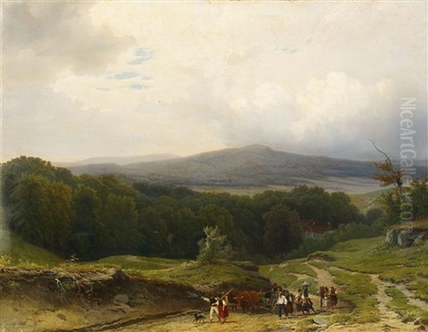Auf Dem Weg Zur Ernte (thuringen?) Oil Painting by Jacobus Nicolaas Tjarda Van Stachouwer