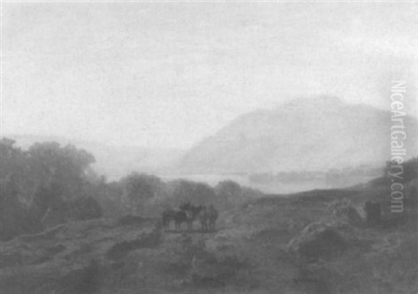 Blick Von Einer Anhohe Auf Ein Flustal Oil Painting by Jacobus Nicolaas Tjarda Van Stachouwer