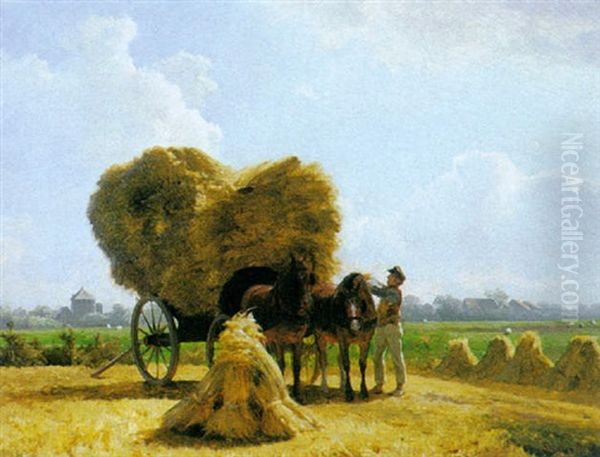 Stacking Hay Oil Painting by Jacobus Nicolaas Tjarda Van Stachouwer