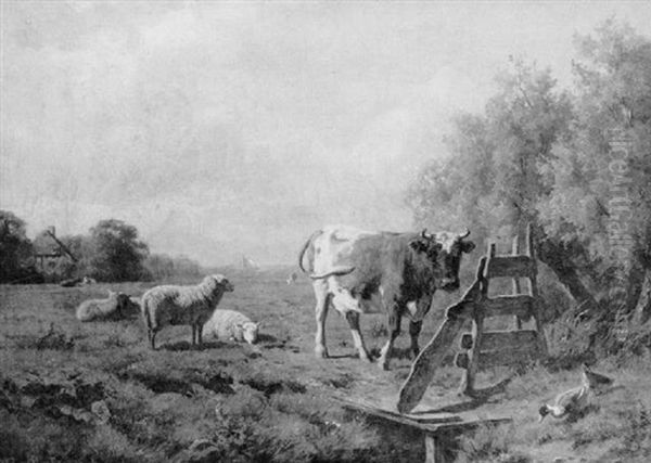 Livestock In A Field Oil Painting by Jacobus Nicolaas Tjarda Van Stachouwer
