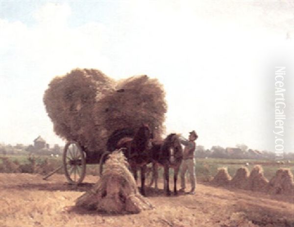 Stacking Hay Oil Painting by Jacobus Nicolaas Tjarda Van Stachouwer