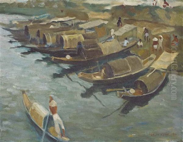 Boats On The Perfume River Oil Painting by To Ngoc Van