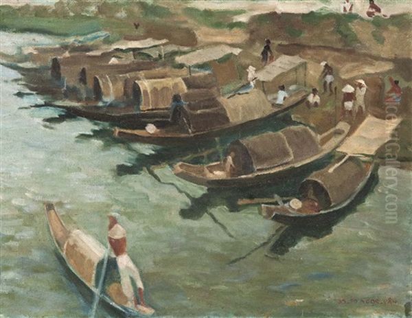 Vietnamesische Boote Am Ufer Oil Painting by To Ngoc Van
