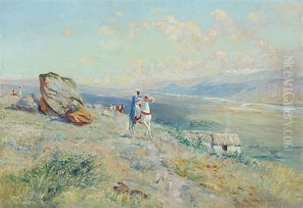 Landscape From Algiers With A Caravan On A Hill Oil Painting by Knut Gustaf Waldemar Tode