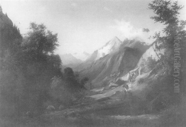 Alpenlandschaft Mit Staffage Oil Painting by Karl Friedrich Toeche