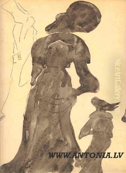 The Sitting Women Oil Painting by Karlis Brencens