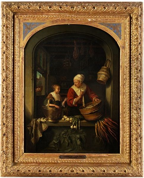Kucheninterieur Durch Eine Fensternische Gesehen Oil Painting by Dominicus van Tol