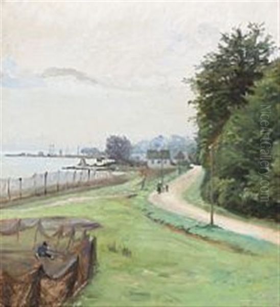 Summer Day At Humlebaek Habour Oil Painting by Peter Tom-Petersen