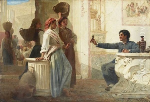 Sydlandsk Gatuscen Med Gatuforsaljare Oil Painting by Frank William Warwick Topham