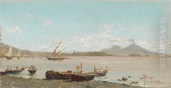 Fischer In Der Bucht Von Neapel Im Hintergrund Der Vesuv Oil Painting by Francesco Saverio Torcia