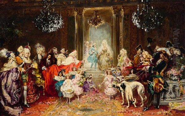 A Festive Interior Scene Oil Painting by Sinibaldo Tordi