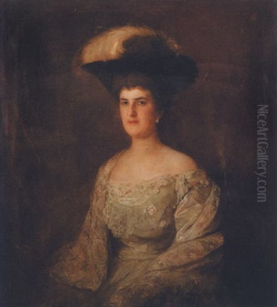 Sitzende Dame Mit Hut Oil Painting by Hermann Torggler