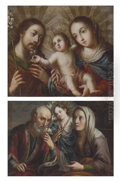 Sagrada Familia (holy Family) (+ Virgen, San Joaquin, Santa Ana (virgin, St. Joaquim And St. Anne); 2 Works) Oil Painting by Antonio De Torres