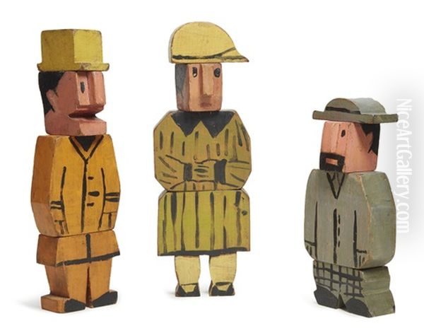 Personnages (una Figura Femenina Y Dos Masculinas) Oil Painting by Joaquin Torres-Garcia