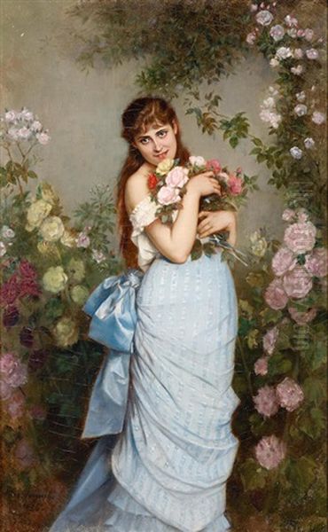 A Special Bunch Of Roses Oil Painting by Toulmouche Auguste