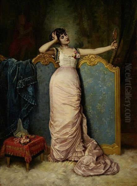 Admiring Her Looks Oil Painting by Toulmouche Auguste