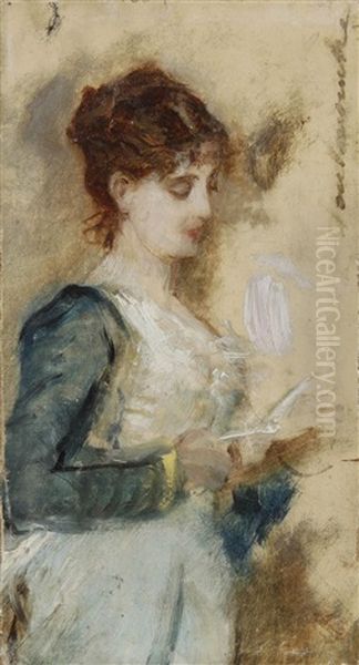Jeune Femme Lisant Une Lettre, Esquisse Oil Painting by Toulmouche Auguste