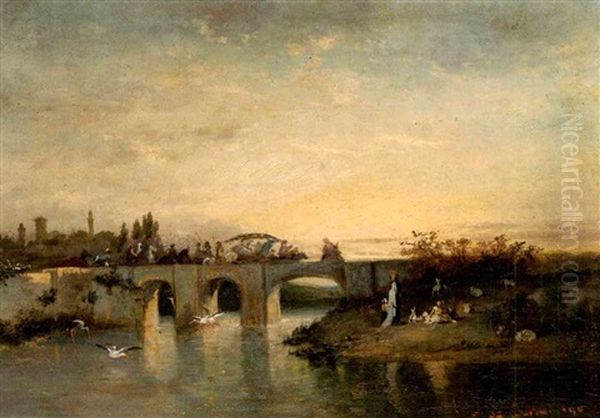 Promenade Au Soleil Couchant Oil Painting by Charles Emile de Tournemine