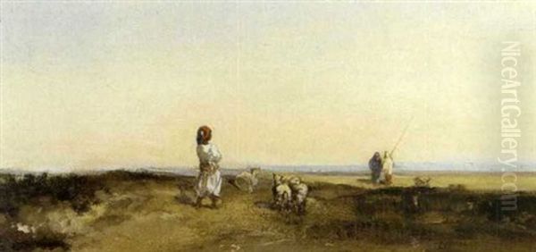 Watching The Flock Oil Painting by Charles Emile de Tournemine