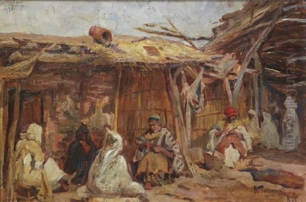 Echoppes A Marrakech Oil Painting by Rene Tourniol