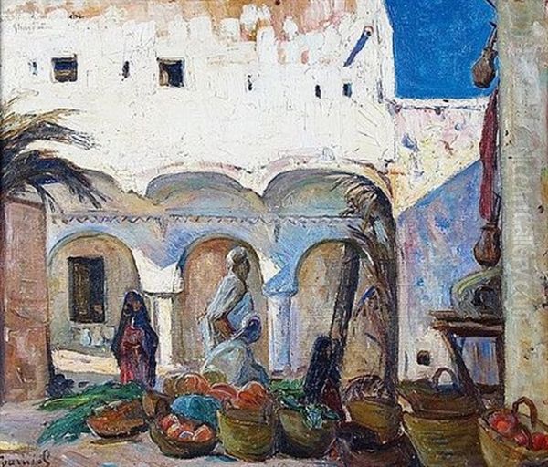 Le Marche A Ghardaia Oil Painting by Rene Tourniol