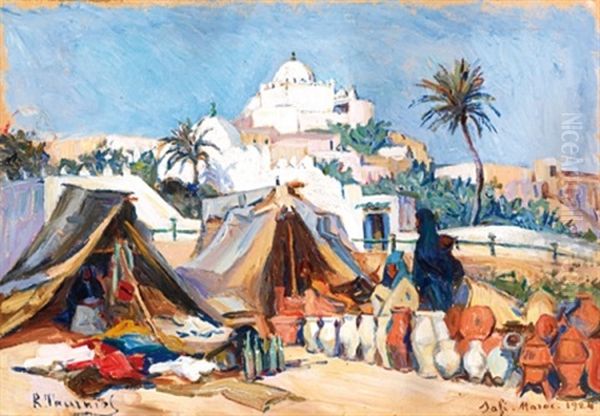 Marchand De Poteries A Sale, Maroc Oil Painting by Rene Tourniol