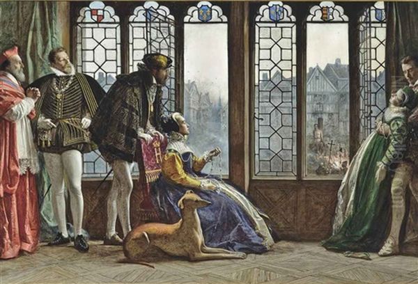 Henry Ii Of France And Diana Of Poitiers Witnessing The Execution Of A Protestant Oil Painting by Alfred Holst Tourrier