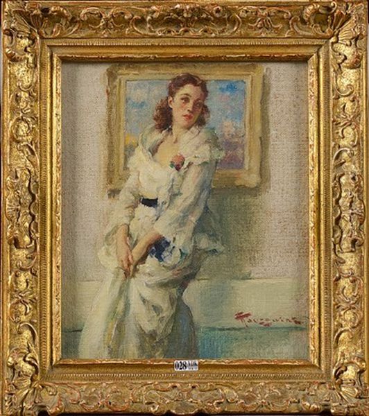 Elegante Dans Un Interieur Oil Painting by Fernand Toussaint