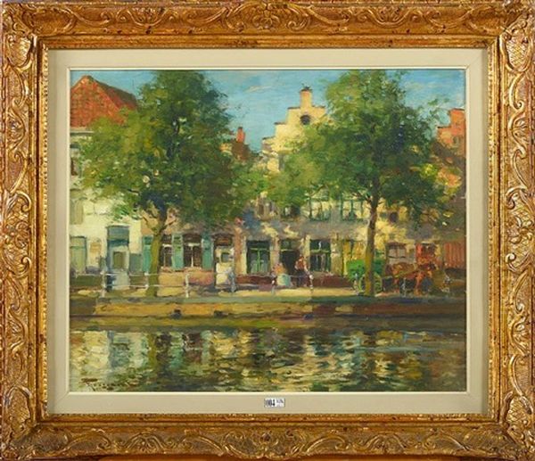 Quai De La Potterie A Bruges Oil Painting by Fernand Toussaint