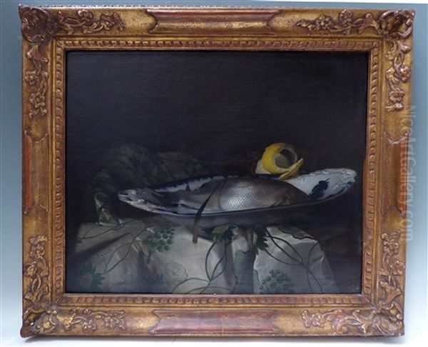 Carpe Dans Un Plat En Porcelaine Avec Une Ecrevisse Et Un Citron Oil Painting by Pierre Joseph Toussaint