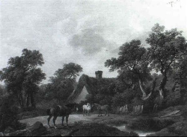 Horses Before A Cottage Oil Painting by Charles Towne the Younger