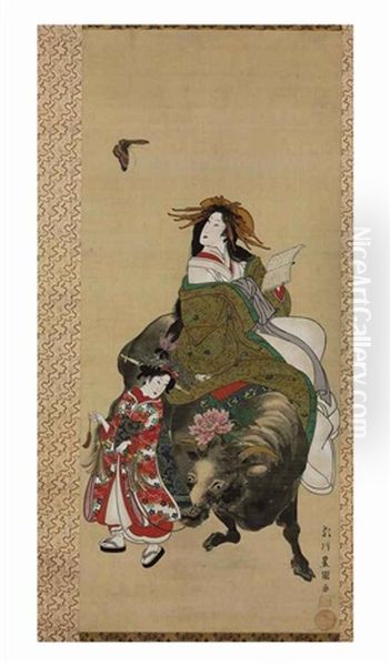 Courtesan As Botanka Shohaku Oil Painting by Toyokuni