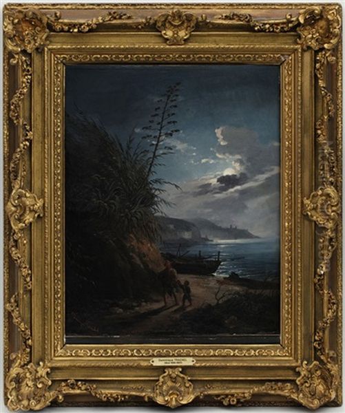 Scene Au Clair De Lune Dans Un Paysage Nicois Oil Painting by Dominique Trachel