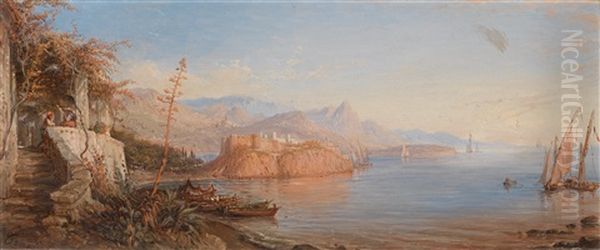 Fischerdorf Mit Festung An Der Franzosischen Kuste Oil Painting by Ercole, Hercule Trachel