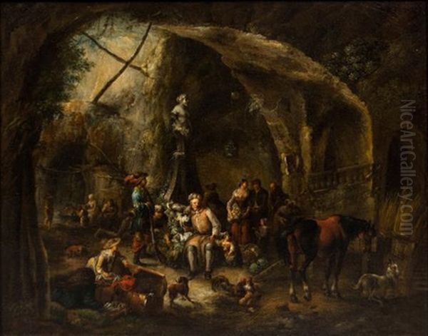 Market In The Castle, 1756 Oil Painting by Johann Georg Trautmann
