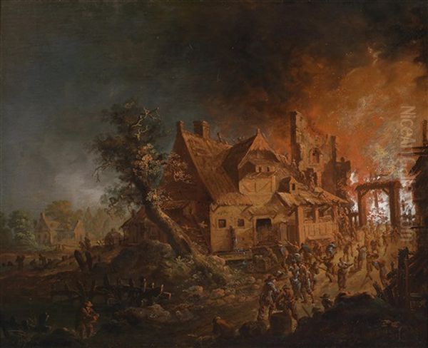 Ein Nachtlicher Stadtbrand Oil Painting by Johann Georg Trautmann
