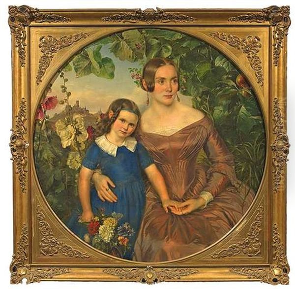 Portrait Der Josefine Wernher Mit Ihrer Tochter Julie Vor Landschaftshintergrund Oil Painting by Wilhelm Carl F. Trautschold
