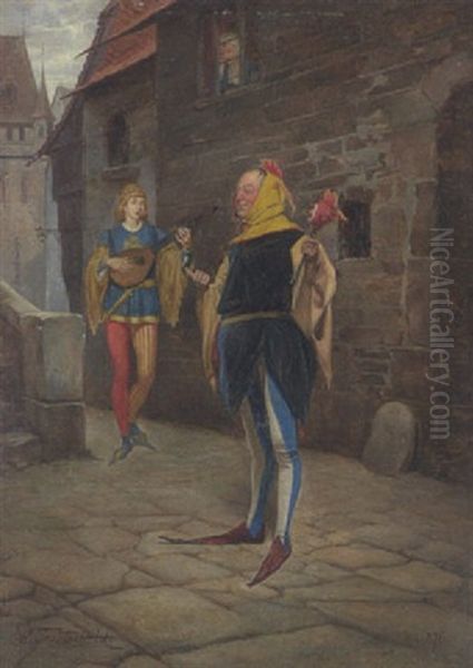 Minnesanger Und Narr Oil Painting by Wilhelm Carl F. Trautschold