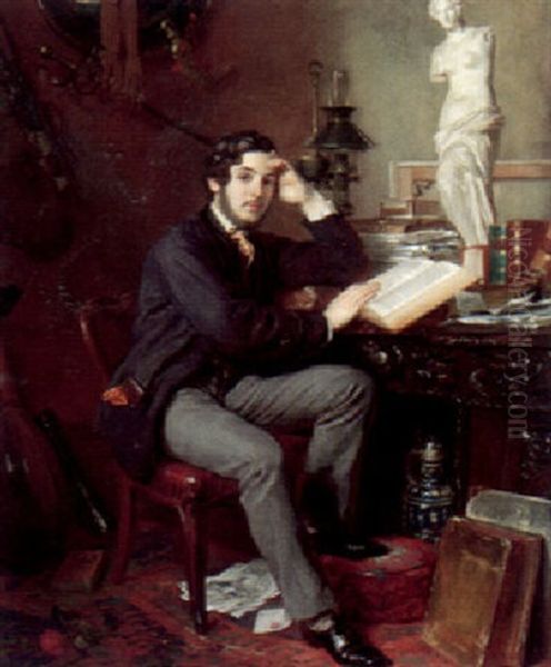 Portrait Of A Young Man In His Study Oil Painting by Wilhelm Carl F. Trautschold