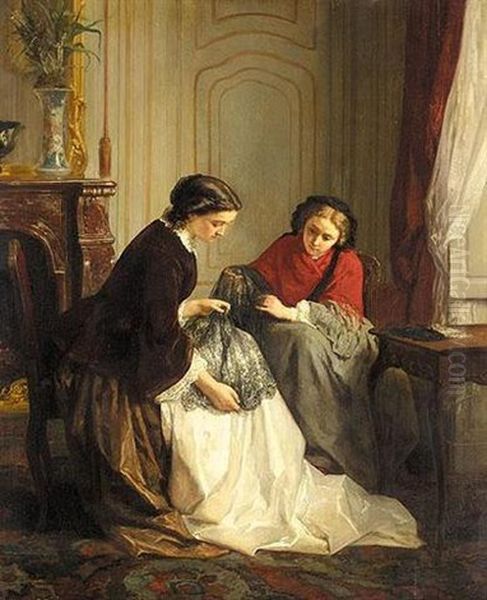 The Lace Makers Oil Painting by Jean-Baptiste Jules Trayer