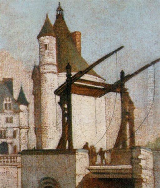 Figures Before A Chateau Oil Painting by Marianne Lucy Le Poer Trench