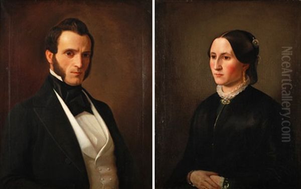 Portrait Des Franz Gulich Im 37. Lebensjahr (+ Portrait Der Karoline Gulich Im 31. Lebensjahr; Pair) Oil Painting by Josef Mathias Von Trenkwald