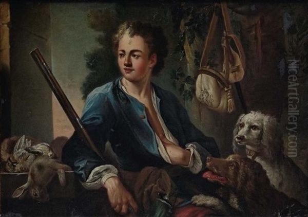 Un Jeune Chasseur Avec Ses Chiens Et Son Gibier Oil Painting by Nicolaus Treu